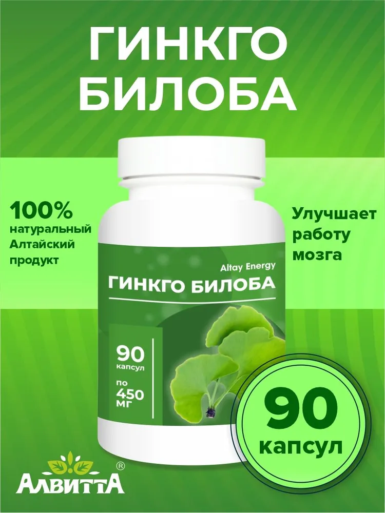 Гинкго Билоба Экстракт в капсулах 100% натуральные витамины для нервной системы, мозга, памяти и концентрации