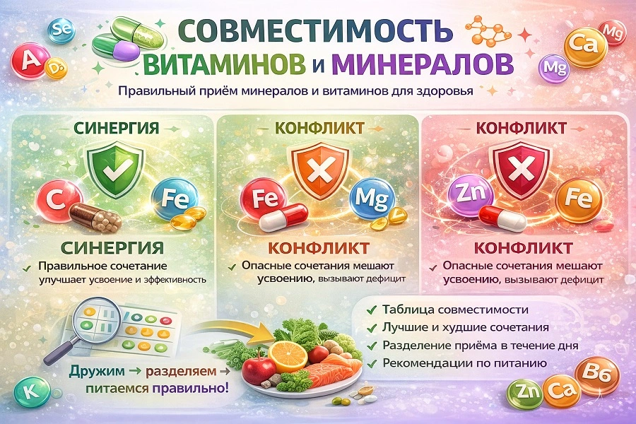 Таблица совместимости витаминов и минералов